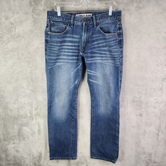 Mens Express Jeans Denim Blue Rocco Slim Fit Straight Leg 100% Cotton Size 32x32 - Picture 2 of 14